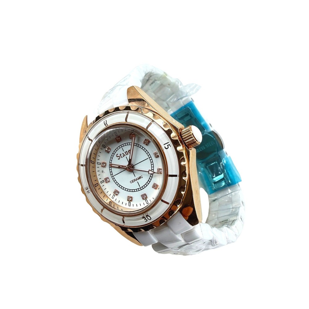 Stauer 35774 Women Rose Gold White Ceramic Japan Movement Crystal Watch NEW
